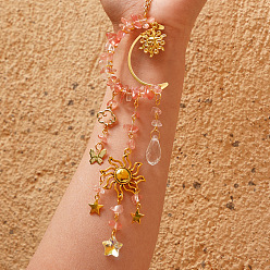 Вишневый Кварц Каплевидная звезда из стекла и вишневого кварцевого стекла, украшения с подвеской в виде луны, подвесные ловцы солнца, с фурнитурой из солнечного металла, для украшения дома, 265 мм