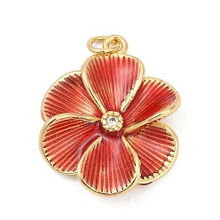 (123L) Белый крем непрозрачный блеск Латунные подвески с кубическими цирконами и эмалью, , стойки покрытие, без кадмия и без свинца, прочное покрытие, реальный 18 k позолоченный, с целью перехода в кольце, огнеупорный кирпич, 26x20.5x6 мм, отверстие : 3.4 мм