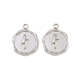 Нержавеющая Сталь Цвет 304 подвески из нержавеющей стали, плоский круг с подвесками в виде молний, цвет нержавеющей стали, 16x12.5x3 мм, отверстие : 1.8 мм