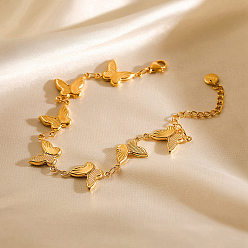 Настоящее золото 18K 304 браслеты звеньев из нержавеющей стали, бабочка, реальный 18 k позолоченный, 6-3/4 дюйм (17.3 см)