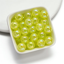 Green Yellow Baking Paint Crackle Glass Beads, Round, Green Yellow, 16mm, Hole: 2mm, 10pcs/bag