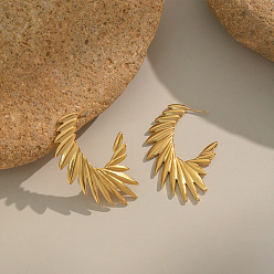 Настоящее золото 18K Серьги-гвоздики в форме крыльев ангела из нержавеющей стали в форме буквы С, реальный 18 k позолоченный, 57x37.6 мм