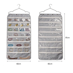 Светло-серый Нетканые ткани ювелирные подвесные витринные сумки, настенные полки шкафы для хранения вещей, с вращающимся крючком и прозрачными решетками из ПВХ., светло-серый, 85x43 см