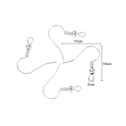 Silver Brass Earring Hooks, Ear Wire, with Horizontal Loop, Silver, 18x17x0.8mm, Hole: 2mm, 100pcs/set