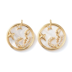 Скорпион Настоящие 18 k позолоченные латунные подвески с микропаве и прозрачным кубическим цирконием, с оболочкой, долговечный, плоские круглые с созвездием, Скорпион, 21x18x3 мм, отверстие : 1.8 мм