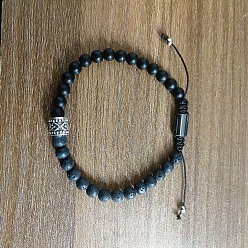 Обсидиан Браслеты из круглых бусин из натурального обсидиана для женщин и мужчин, с бусинами из сплава