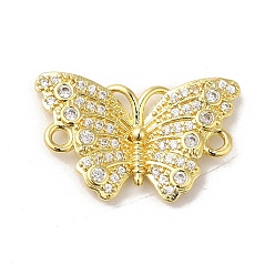 Golden Rack Plating Brass Pave Clear Cubic Zirconia Connector Charms, Butterfly Links, Long-Lasting Plated, Lead Free & Cadmium Free, Golden, 22x14x3mm, Hole: 1.5mm