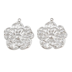 Stainless Steel Color 304 Stainless Steel Pendants, Flower Charms, Stainless Steel Color, 28x26x2.5mm, Hole: 1.8mm