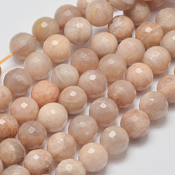 Sunstone Natural Sunstone Beads Strands, Faceted, Round, 8mm, Hole: 1mm, about 48pcs/strand, 15.7 inch