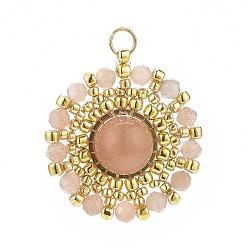 Солнечный Камень Подвески из японского бисера ручной работы, плетеный цветок из натурального солнечного камня, граненые, 24.5x22~23x8 мм, внутренний диаметр: 3 мм