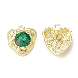Sea Green Rack Plating Alloy Glass Pendants, Golden, Heart Charms, Sea Green, 17.5x15.5x5.5mm, Hole: 1.8mm