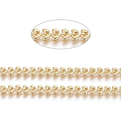 Real 18K Gold Plated Brass Handmade Cobs Chains, Link Chains, with Spool, Long-Lasting Plated, Unwelded, Leaf, Real 18K Gold Plated, 6x5x2mm, about 32.8 Feet(10m)/roll