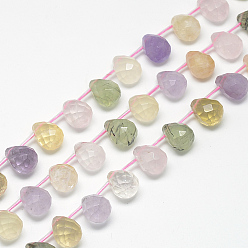 Other Quartz Natural Quartz Beads Strands, Top Drilled Beads, Faceted Teardrop, 13~14x10~11mm, Hole: 1mm, about 28pcs/strand, 15.7 inch