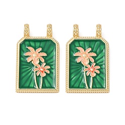 Настоящее золото 18K Латунные подвески, с эмалью, прямоугольник с подвесками в виде дерева, без кадмия и без свинца, стойки покрытие, долговечный, реальный 18 k позолоченный, 29x17.5x6 мм, отверстие : 2.5 мм