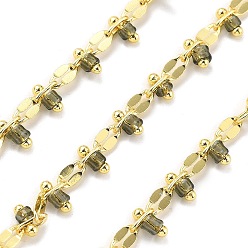 Серый Стеклянные звенья цепи, с медными цепями, долговечный, без свинца и без кадмия, стойки покрытие, реальный 18 k позолоченный, пайки, с катушкой, серые, 5.5x3x0.5 мм