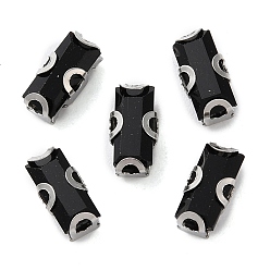 Черный Прямоугольник пришиваем стразами, многожильных ссылки, стекло горный хрусталь, с настройками зубцов из нержавеющей стали, аксессуары для одежды, граненые, чёрные, 7.5x3.5x3.5 мм, отверстие : 1 мм