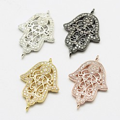 (52) Непрозрачная лаванда Латунные микро проложить кубических ссылки циркония, hamsa рука / рука fatima / рука miriam, без кадмия и без свинца и без никеля, разноцветные, 26.2x17.5x2.1 мм, отверстие : 1 мм