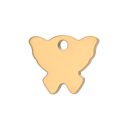 Настоящее золото 18K 304 подвески из нержавеющей стали, штамповка пустой метки, очарование бабочки, ионное покрытие (ip), долговечный, реальный 18 k позолоченный, 8x10 мм, отверстие: 1.50 мм