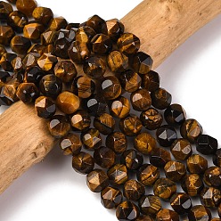 Тигровый глаз Граненые натуральные тигровые глазки, звезды вырезать круглые бусы, 8x7 мм, отверстие : 1 мм, около 49 шт / нитка, 15.7 дюйм