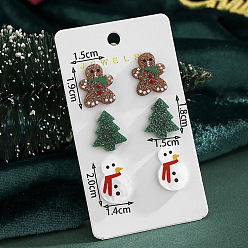 Mixed Shapes 3 пары серег-гвоздиков из сплава с эмалью на рождественскую тематику, горный хрусталь и акриловые, золотые, разнообразные, 19x15мм и 18x15мм и 20x14мм