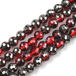 Темно-Красный Гальванизируйте прозрачные стеклянные бусины, круглые, граненый(96 граненый), темно-красный, 4~4.5 мм, отверстие : 1 мм, около 95 шт / нитка, 14.76'' (37.5 см)