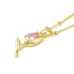 Цветок Ожерелья с подвеской из латуни с микропаве и прозрачным кубическим цирконием для женщин, реальный 18 k позолоченный, цветок, 17.72 дюйм (45 см), Кулон : 23x9.5 мм