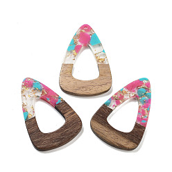 Ярко-Розовый Кулон из орехового дерева, смола и золотая фольга, слеза, ярко-розовый, 45x30x3.5 мм, отверстие : 2 мм