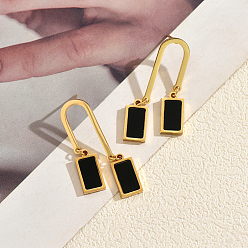 Doré  Boucles d'oreilles pendantes en acier inoxydable émaillé pour femmes, rectangle, or, 201mm