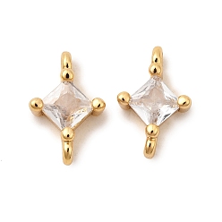 Rhombus Латунные подвески из прозрачного кубического циркония, реальный 18 k позолоченный, без никеля , ромб, 11.5x7.5x4 мм, отверстие : 1.2 мм