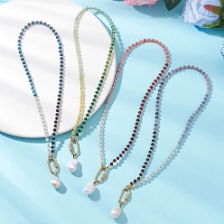 Золотой Подвеска из натуральных барочных жемчужных самородков кеши, окрашенные натуральные нефритовые ожерелья из граненых ронделей из малазийского нефрита для женщин., с 304 карабинами из нержавеющей стали с винтовым креплением, разноцветные, золотые, 16.42 дюйм (41.7 см)