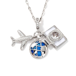 Платина Изысканные 3 милые дорожные латунные разноцветные эмалевые подвески в виде самолета, багажа и камеры для повседневной носки, платина, 15.75 дюйм (40 см)