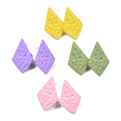Mixed Color Spray Painted Iron Stud Earring Findings, with Double Vertical Loops, Kite, Mixed Color, 18x11mm, Hole: 3mm, Pin: 0.7mm