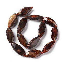 Coconut Brown Natural Agate Beads Strands, Dyed, Faceted, Polygon, Coconut Brown, 27~45x16~18x6.5~9mm, Hole: 1.6mm, about 9~14pcs/strand, 15.75~17.32 inch(40~44cm)