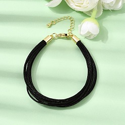 Black Polyester Metallic Braided Multi-strand Cord Bracelet for Bracelet Making, with Brass Findings, Long-Lasting Plated, Rack Plating, Black, 7.24 inch(18.4cm)