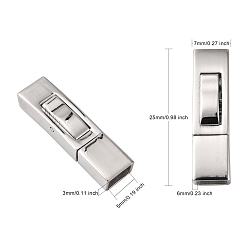 Stainless Steel Color 304 Stainless Steel Bayonet Clasps, Rectangle, Stainless Steel Color, 25x7x6mm, Hole: 3x5mm