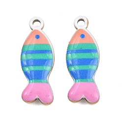 Разноцветный 304 нержавеющей стальной эмали подвески, рыбы прелести, ионное покрытие (ip), реальный 18 k позолоченный, красочный, 26.5x9.5x4 мм, отверстие : 2 мм
