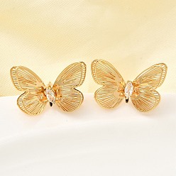 Настоящее золото 18K Серьги-гвоздики из латунного микро-паве, бабочка, без никеля , реальный 18 k позолоченный, 16x23.5 мм