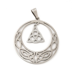 Нержавеющая Сталь Цвет Не тускнеющие 201 подвески из нержавеющей стали, полый, Плоский круглый с тройным узлом, цвет нержавеющей стали, 32.5x30x1 мм, отверстие : 5x2 мм