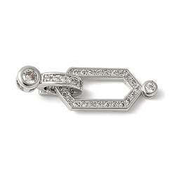 Платина Латунный паве из прозрачного кубического циркония с застежками, без свинца и без кадмия, долговечный, стойки покрытие, шестиугольник, платина, 27 мм