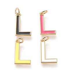 Letter L Латунь эмаль подвески, с целью перехода в кольце, долговечный, реальный 18 k позолоченный, letter.l, разноцветные, letter.l, л: 17.5x10x1.8 мм, прыжковые кольца: внутренний диаметр: 3 мм