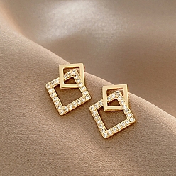 Rhombus Alloy Rhinestone Earrings for Women, Rhombus, 24x10mm