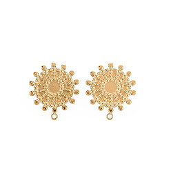 Real 14K Gold Plated Ion Plating(IP) 304 Stainless Steel Stud Earring Findings, Earring Setting for Enamel, with Ear Nuts and Loops, Flat Round, Real 14K Gold Plated, 21x18mm, Hole: 1.5mm, Pin: 0.7mm, Tray: 4.5mm