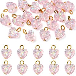 Pink 20 кулоны из смолы, сердце прелести, с железной фурнитурой, золотые, розовые, 13 мм, отверстие : 2.5 мм