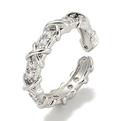 Платина Открытое кольцо-манжета из латуни с микропаве и кубическим цирконием для женщин, без кадмия и без свинца, долговечный, платина, 4.5 мм, регулируемый