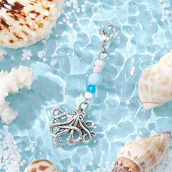 Осьминог Подвеска с подвесками и стеклянными бусинами на морскую тематику, с карабин-лобстерами , осьминог, 62.5 мм, Кулон : 20x23x2 мм