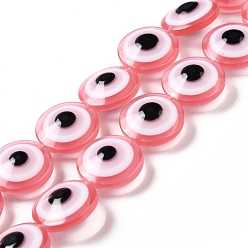 Бледно-фиолетовый Красный Бусины из смолы имитация лэмпворк, плоские круглые с сглаза, бледно-фиолетовый красный, 20x9 мм, отверстие : 1.4 мм, около 20 шт / нитка, 15.94 дюйм (40.5 см)