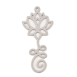 Нержавеющая Сталь Цвет 201 из нержавеющей стали большие кулоны, лазерная резка, очарование лотоса, цвет нержавеющей стали, 64x29.5x1 мм, отверстие : 2.5 мм