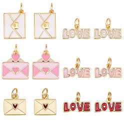 (52) Непрозрачная лаванда 12шт. 6 стили подвесок из латуни с эмалью ко Дню святого Валентина, долговечный, без свинца и без кадмия, с целью перехода в кольце, реальный 18 k позолоченный, стойки покрытие, разноцветные, 7.5~14.5x11~14x1.5~2 мм, отверстие : 3.5 мм, 2 шт / стиль