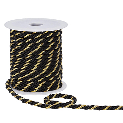 Black 1 Roll 3-Ply Polycotton Twisted Cord, for DIY Craft Sewing Accessories, Round, Black, 5mm, about 16.40 Yards(15m)/Roll