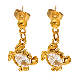 Crabe Océan 304 Boucles d'oreilles pendantes à clous en acier inoxydable serties de zirconiums cubiques transparents pour femmes, or, crabe, 20mm
